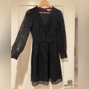Boden black midi polka dot v dress